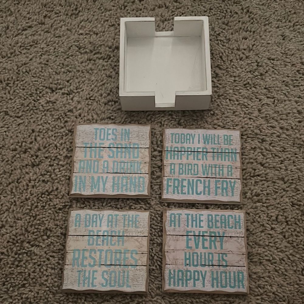 Coastal Themed Coaster Set with Holder